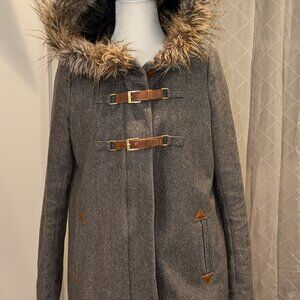 Anthropologie Gray Fur-Trimmed Coat